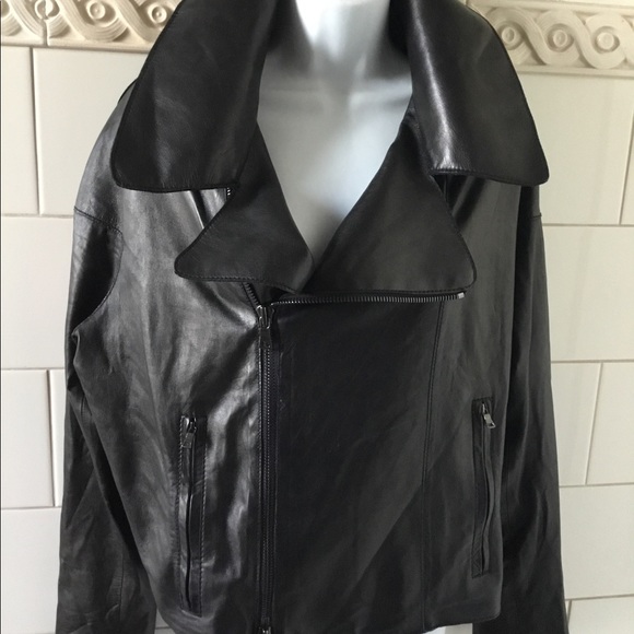 VINCE Soft Cross-Front Leather Moto Black Jacket S - Picture 5 of 12